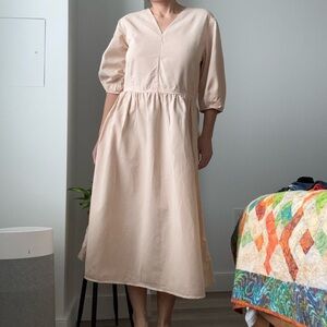 Everlane Cream Midi Spring Dress with Puff Sleeves Womens Size M